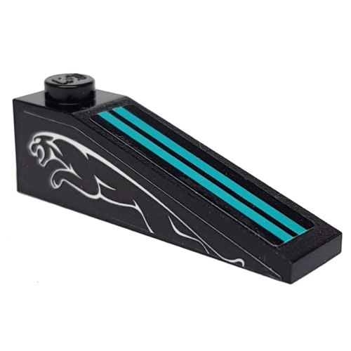 Деталь LEGO 60477pb012 Slope 18 4 x 1 with Two Medium Azure Stripes and Leaping Jaguar on Black Background Pattern on Both Sides (Stickers) - Set 76898