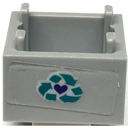 Деталь LEGO 35700pb12 Container, Box 2 x 2 x 1 - Top Opening with Flat Inner Bottom with Dark Turquoise Recycling Arrows and Dark Blue Heart Pattern (Sticker) - Set 41684