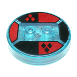 Dimensions Toy Tag 4 x 4 x 2/3 with 2 Studs and Trans-Light Blue Bottom with Black and Red Diamonds on Halves Background Pattern (Harley Quinn)