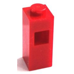 Brick, Modified 1 x 1 x 2 with Square Hole - Red