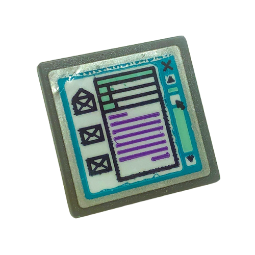 Деталь LEGO 15210pb073 Road Sign 2 x 2 Square with Open O Clip with Email Envelope Icons and Lines on Computer Screen Pattern (Sticker) - Set 41318