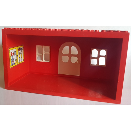 Деталь LEGO x661c04pb01 Fabuland House Block 10 x 20 x 9 with White Door and Windows with Medical Cabinet with Yellow Doors Pattern (Sticker) - Sets 137-1 / 347-3