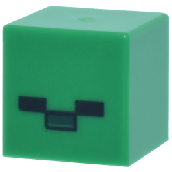 Minifigure, Head, Modified Small Cube with 2 Black Rectangles and 1 Dark Green Rectangle Pattern (Minecraft Baby Zombie)