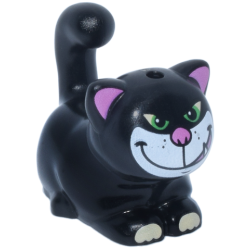 Cat, Friends Style, Large, Sitting with Bright Green Eyes, White Muzzle, Dark Pink Nose and Inner Ears, Tan Paws, Wide Grin with Lower Fang Pattern (Lucifer)