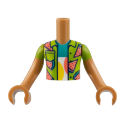Torso Mini Doll Boy Lime Shirt with Coral and Dark Turquoise Watermelon Slices Pattern, Medium Nougat Arms with Hands with Lime Short Sleeves