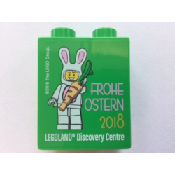 Duplo, Brick 1 x 2 x 2 with Frohe Ostern 2018 LEGOLAND Discovery Centre Bunny Rabbit Costume Pattern