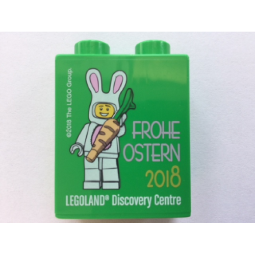 Деталь LEGO 4066pb486 Duplo, Brick 1 x 2 x 2 with Frohe Ostern 2018 LEGOLAND Discovery Centre Bunny Rabbit Costume Pattern