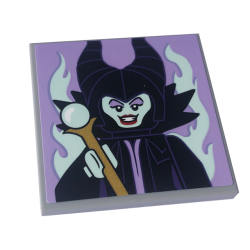 Tile 4 x 4 with Maleficent Minifigure and Light Aqua Flames on Lavender Background Pattern (Sticker) - Set 43227