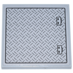 Tile 4 x 4 with Hatch Panel with Black Outline, Handles and Dark Bluish Gray Tread Plate Pattern (Sticker) - Set 42146