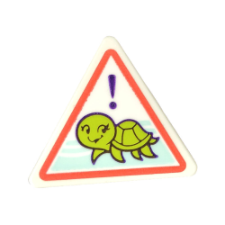 Road Sign 2 x 2 Triangle with Open O Clip with Lime Turtle and Exclamation Mark with Coral Border Pattern (Sticker) - Set 41697