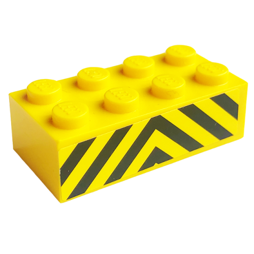 Деталь LEGO 3001pb014 Brick 2 x 4 with Black and Yellow Danger Stripes Pattern (Sticker) - Set 7743