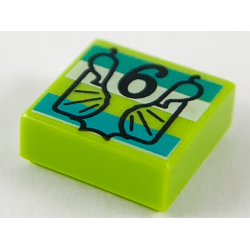 Tile 1 x 1 with Black '6', Dark Turquoise and White Stripes Pattern Tile 1 x 1 with Black '6', Dark Turquoise and White Stripes Pattern