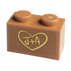 Brick 1 x 2 with Bright Light Yellow 'J+A' in Heart Pattern (Sticker) - Set 41447 Brick 1 x 2 with Bright Light Yellow 'J+A' in Heart Pattern (Sticker) - Set 41447