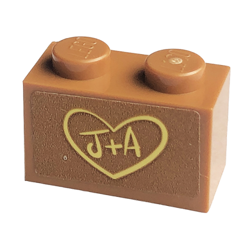 Деталь LEGO 3004pb268 Brick 1 x 2 with Bright Light Yellow 'J+A' in Heart Pattern (Sticker) - Set 41447
