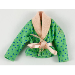 Scala, Clothes Female Jacket with Light Salmon Collar and Belt with Blue Dots Pattern