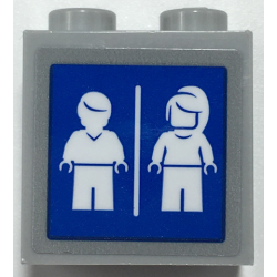 Brick, Modified 1 x 2 x 1 2/3 with Studs on Side with White Male and Female Minifigure Silhouettes on Blue Square Pattern (Sticker) - Set 70425
