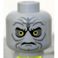 Minifigure, Head Yellow Eyes, Dark Bluish Gray Eye Shadow, Jowl Lines, Chin Dimple and Wrinkles, Furrowed Brow, Stern Pattern