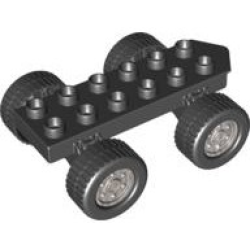 Duplo Car Base 2 x 6 with Four Black Wheels and Metallic Silver Hubs