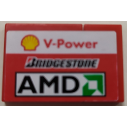 Stickered Assembly 3 x 2 with Shell 'V-Power', Bridgestone and AMD Logo Pattern Model Right Side (Sticker) - Set 8142-2 - 1 Tile 1 x 2, 1 Tile 2 x 2 Stickered Assembly 3 x 2 with Shell 'V-Power', Bridgestone and AMD Logo Pattern Model Right Side (Sticker) - Set 8142-2 - 1 Tile 1 x 2, 1 Tile 2 x 2