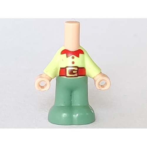 Деталь LEGO bb1357pb006 Micro Doll, Body with Molded Yellowish Green Top and Sand Green Pants and Printed Red Collar, Buttons, and Belt with Gold Buckle Pattern