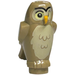 Owl, Angular Features with Bright Light Orange Beak, Black Eyes with Bright Light Yellow Outline, and Tan Chest Feathers Pattern Owl, Angular Features with Bright Light Orange Beak, Black Eyes with Bright Light Yellow Outline, and Tan Chest Feathers Pattern