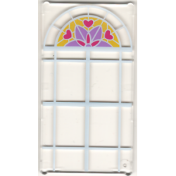Glass for Window 1 x 4 x 6 with White Lattice, Magenta Hearts and Medium Lavender and Magenta Stylized Flower Pattern Glass for Window 1 x 4 x 6 with White Lattice, Magenta Hearts and Medium Lavender and Magenta Stylized Flower Pattern