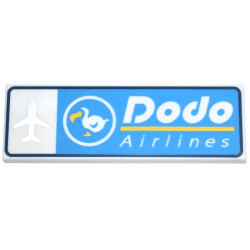 Tile 2 x 6 with Dark Azure and Dark Blue Sign, Silver Airplane, White and Yellow Bird and 'Dodo Airlines' Pattern