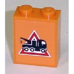 Brick 1 x 2 x 2 with Inside Axle Holder with Tow Truck Danger Sign Pattern Facing Right (Sticker) - Sets 7638 / 7642 / 7686 Brick 1 x 2 x 2 with Inside Axle Holder with Tow Truck Danger Sign Pattern Facing Right (Sticker) - Sets 7638 / 7642 / 7686
