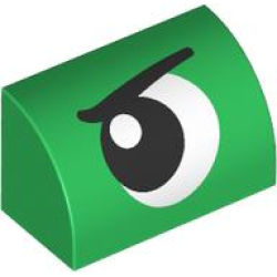 Slope, Curved 1 x 2 with Bottom Stud Holder with Black and White Eye Looking Right with Eyebrow Pattern Slope, Curved 1 x 2 with Bottom Stud Holder with Black and White Eye Looking Right with Eyebrow Pattern