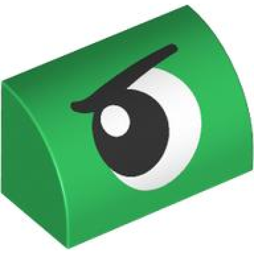 Деталь LEGO 37352pb043 Slope, Curved 1 x 2 with Bottom Stud Holder with Black and White Eye Looking Right with Eyebrow Pattern