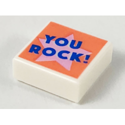 Tile 1 x 1 with Blue 'YOU ROCK!' on Bright Pink Star on Coral Background Pattern