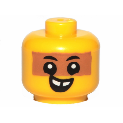 Minifigure, Baby / Toddler Head with Neck with Black Eyes, White Pupils, Medium Nougat Band, and Open Mouth Smile with Missing Tooth Pattern Minifigure, Baby / Toddler Head with Neck with Black Eyes, White Pupils, Medium Nougat Band, and Open Mouth Smile with Missing Tooth Pattern