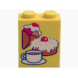Brick 1 x 2 x 2 with Inside Axle Holder with Ice Cream, Cake, and Coffee Pattern Brick 1 x 2 x 2 with Inside Axle Holder with Ice Cream, Cake, and Coffee Pattern