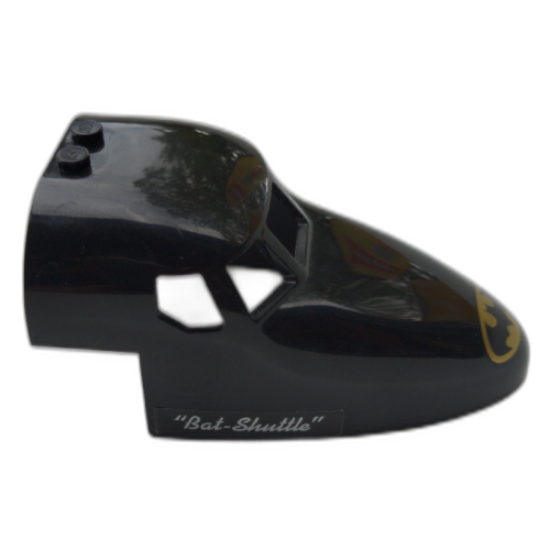 Деталь LEGO 18907pb06 Aircraft Fuselage Forward Top Curved 6 x 10 x 4 with 5 Window Panes with Batman Logo and 'Bat-Shuttle' Pattern on Both Sides (Stickers) - Set 70923