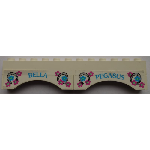 Деталь LEGO BA089pb01 Stickered Assembly 12 x 1 x 2 with 'BELLA', 'PEGASUS', Horseshoes, and Flowers Pattern (Stickers) - Set 6418 - 1 Brick 1 x 12, 2 Arch 1 x 6