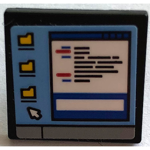 Деталь LEGO 15210pb153 Road Sign 2 x 2 Square with Open O Clip with Computer Screen, Black Lines of Text, 3 Folders and Mouse Cursor Pattern (Sticker) - Set 21336