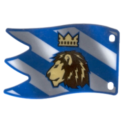 Plastic Part for Sets 8781 and 8801 - Horizontal Flag with Lion and Crown on Diagonal Blue and White Stripes Pattern