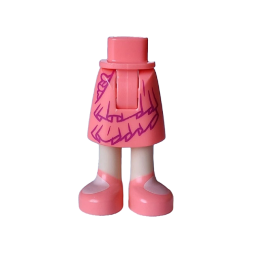 Деталь LEGO 109803c00pb01 Mini Doll Hips and Skirt Mid-Length with Molded Light Nougat Legs and Printed Dark Purple Layers and Ruffles and Coral Sandals Pattern - Thick Hinge