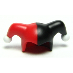 Minifigure, Headgear Jester's Cap with Black Left Side and White Pom Poms Pattern Minifigure, Headgear Jester's Cap with Black Left Side and White Pom Poms Pattern