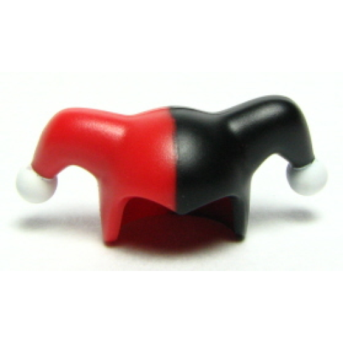 Деталь LEGO 62537pb01 Minifigure, Headgear Jester's Cap with Black Left Side and White Pom Poms Pattern
