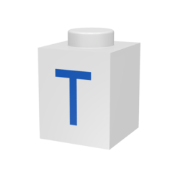 Brick 1 x 1 with Blue Capital Letter T Pattern Brick 1 x 1 with Blue Capital Letter T Pattern