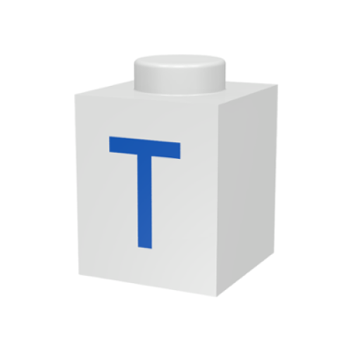Деталь LEGO 3005ptT Brick 1 x 1 with Blue Capital Letter T Pattern