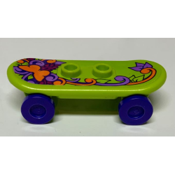 Minifigure, Utensil Skateboard Deck with Orange Butterfly, Medium Lavender Stems and Leaves Pattern (Sticker) with Dark Purple Wheels (42511pb15 / 2496) - Set 41099