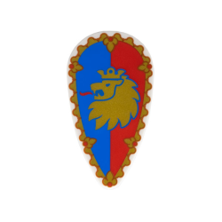 Minifigure, Shield Oval with Gold Border and Lion Head on Blue and Red Background Pattern Minifigure, Shield Oval with Gold Border and Lion Head on Blue and Red Background Pattern