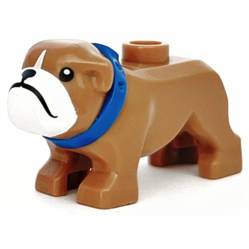 Деталь LEGO 65388pb02 Dog, Bulldog with Molded Blue Collar and Printed Black Eyes, Nose and Mouth, and White Muzzle Pattern