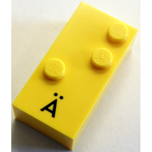 Деталь LEGO 60236pb01 Brick, Braille 2 x 4 with 3 Studs with Black Capital Letter A with Diaeresis (Ä) Pattern (dots-345 ⠜) (German)