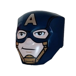 Large Figure Face with Brow and Nose Detail, 2 x 2 Round Brick Attachment with Mask with Silver Capital Letter A and Gold Chin Strap over Light Nougat Face Pattern (Captain America) Large Figure Face with Brow and Nose Detail, 2 x 2 Round Brick Attachment with Mask with Silver Capital Letter A and Gold Chin Strap over Light Nougat Face Pattern (Captain America)