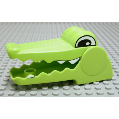 Деталь LEGO 44207c01pb01 Duplo Figure Head Animal 2 x 2 Base Alligator / Crocodile with Opening Jaw with Black and White Eyes and Teeth Pattern