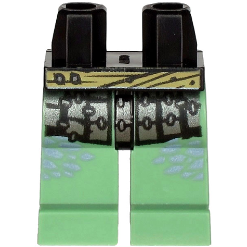 Деталь LEGO 970c48pb02 Hips and Sand Green Legs with Silver Armor Plates, Dark Tan Sash and Sand Blue Spots Pattern