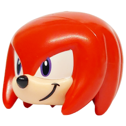Minifigure, Head, Modified Echidna with Molded Light Nougat Face and Printed Dark Purple Eyes on White Background, Black Nose and Grin Pattern